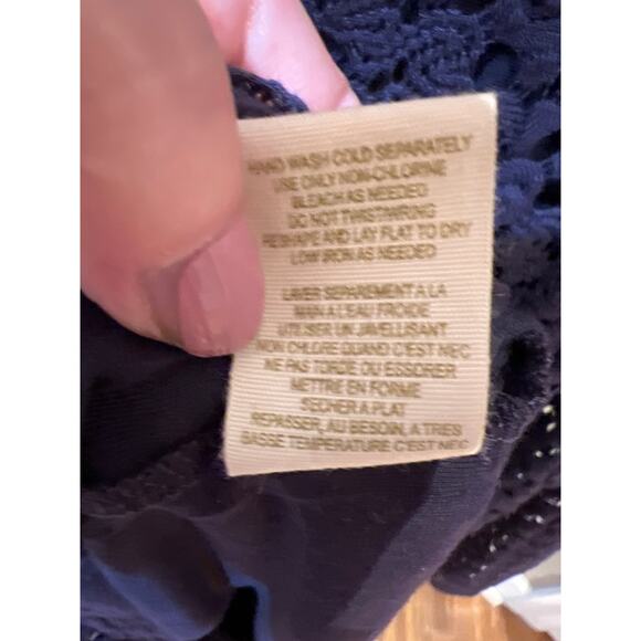 Free People Dress Medium Navy Crochet Lace Lined Boho Whimsigoth Bell Sleeve - Picture 10 of 16